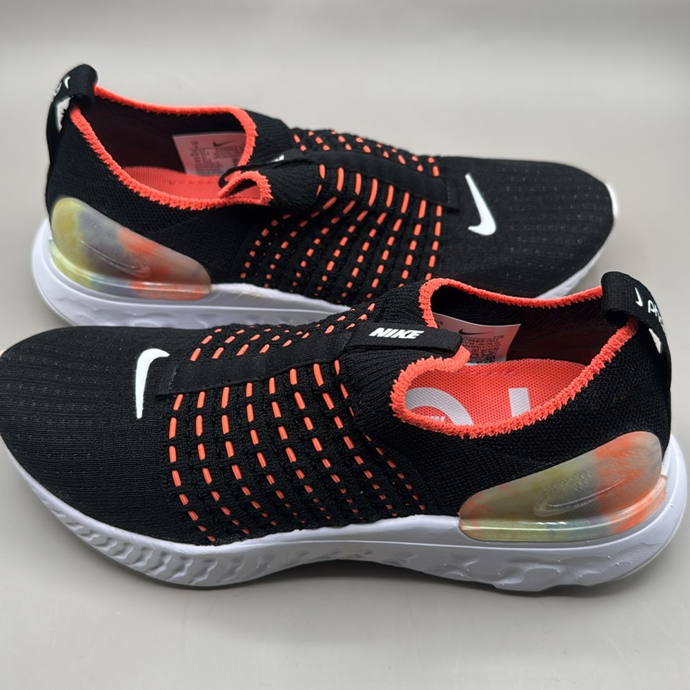 NWT! Nike React Phantom Run Flyknit 2 Sneakers Women’s 5 Neon Orange, Black - Picture 3 of 12